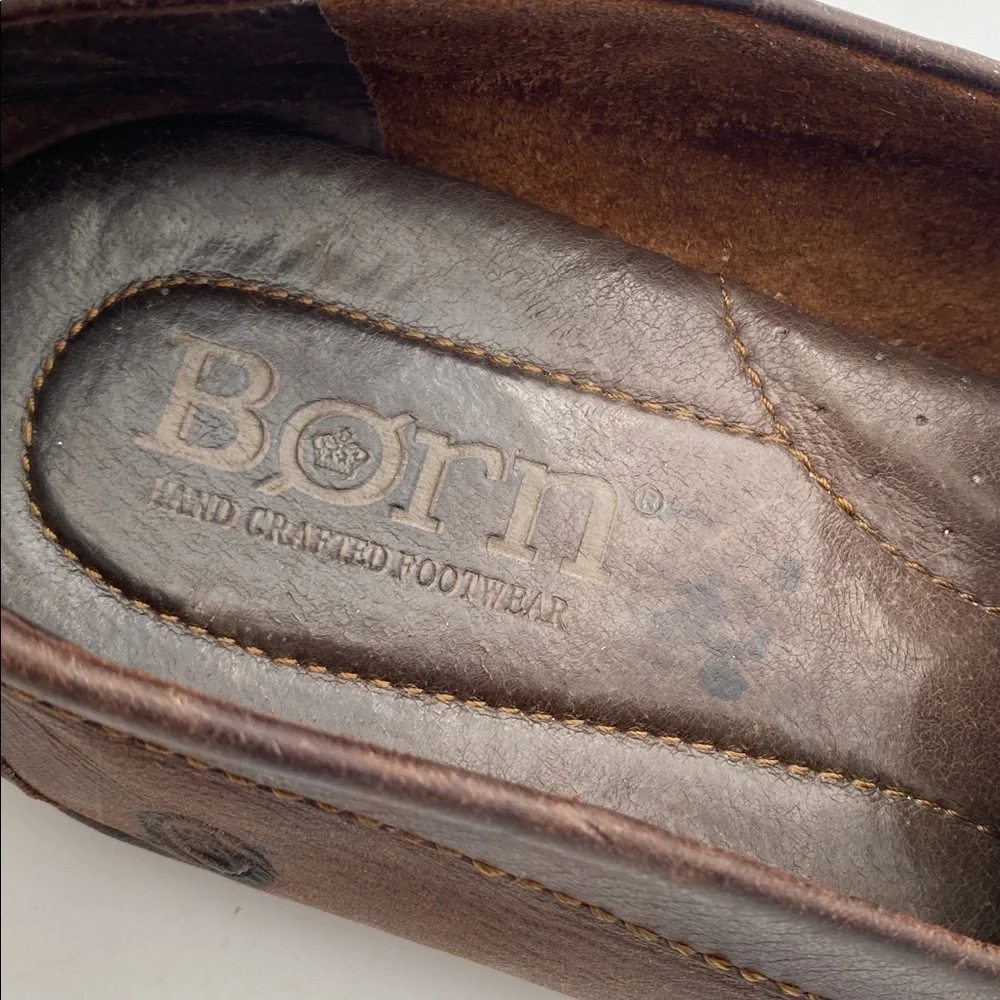 Born Dark Brown Leather Slip-On Loafers mens 8.5 slip on casual retro